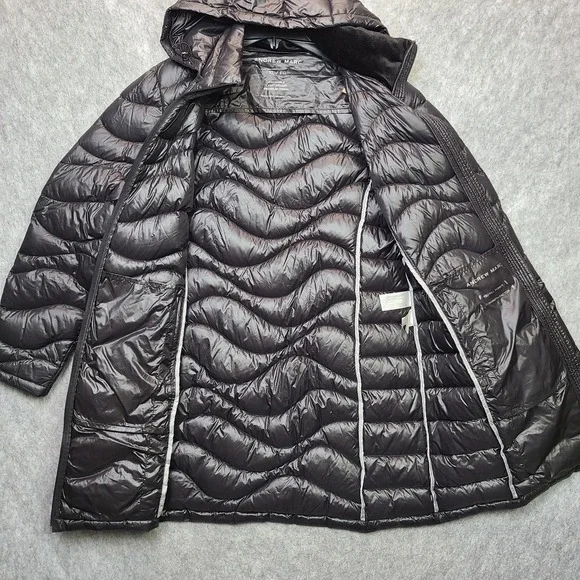 Andrew Marc Down Packable Maxi Jacket Women XL‎ Black 650 Fill Removeable Hood - Picture 5 of 13